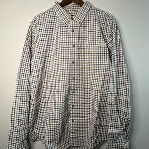 Eddie Bauer White and Blue Plaid Casual Shirt